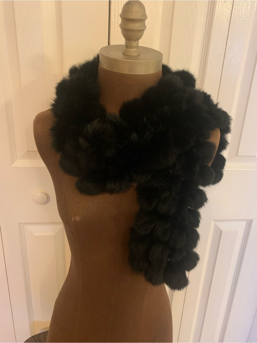 Black Rabbit Fur Pom Scarf - Women Accessories